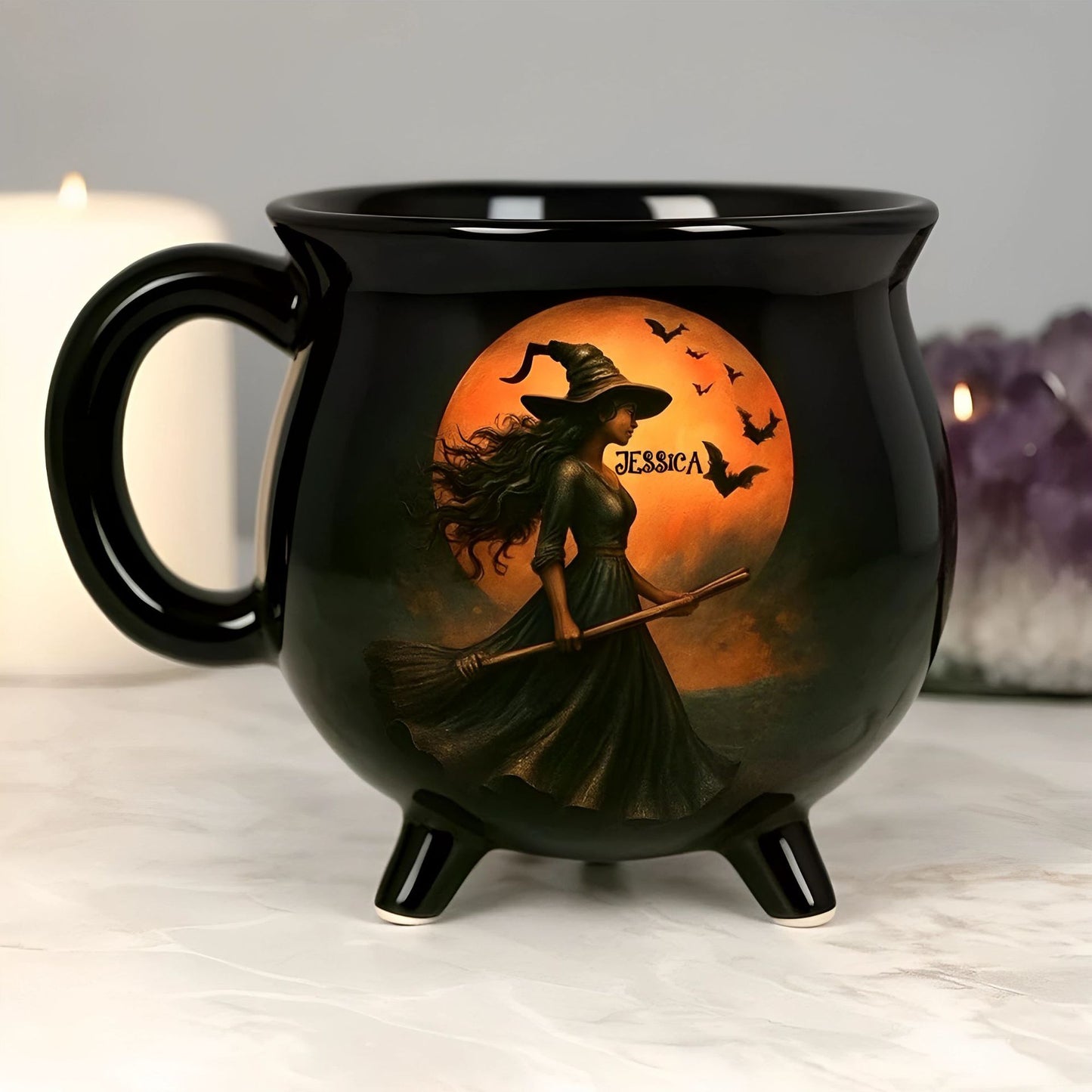 🧙♀️ Enchanting Brew Witch Cauldron Mug – Ceramic Coffee Cup with Witch & Broom Design, Perfect Gift for Fantasy Fans ✨