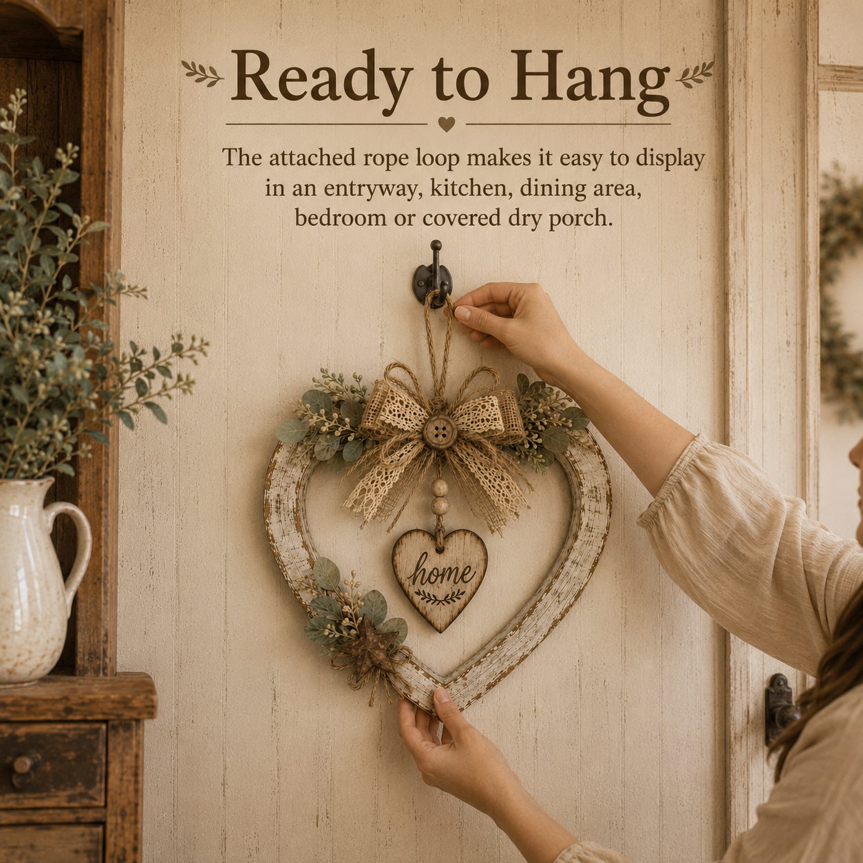 Rustic Farmhouse Heart Wall Decor with “Home” Sign
