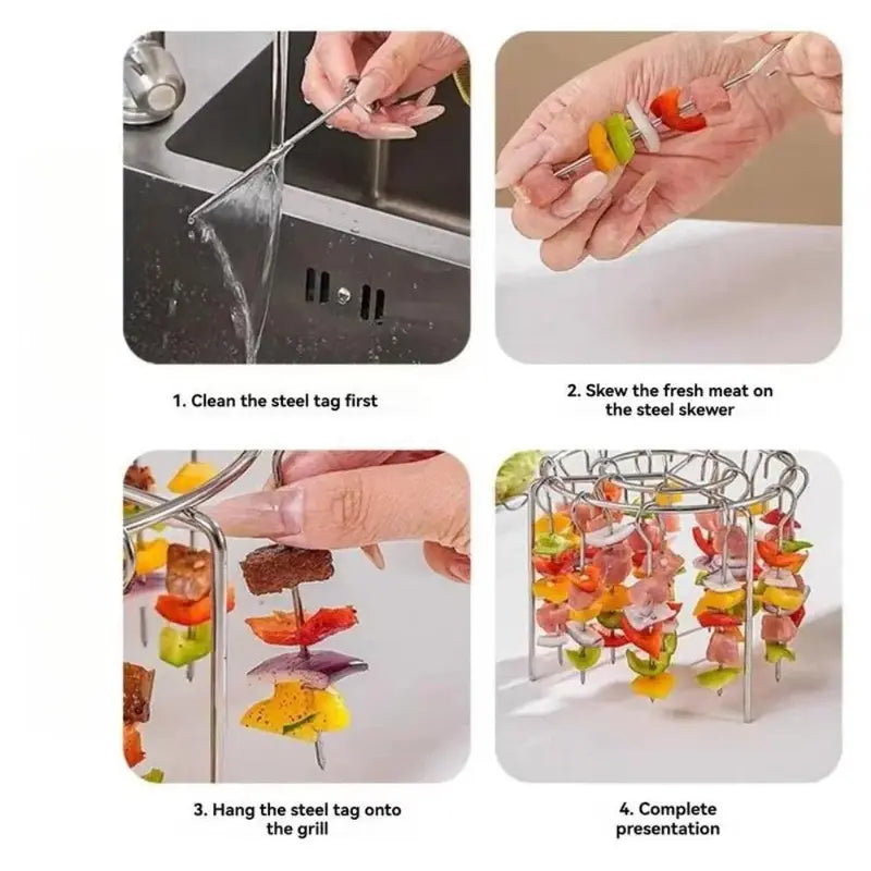 Air Fryer Skewer Rack, Round Grill with Stainless Steel, Flat Edges👨‍🍳