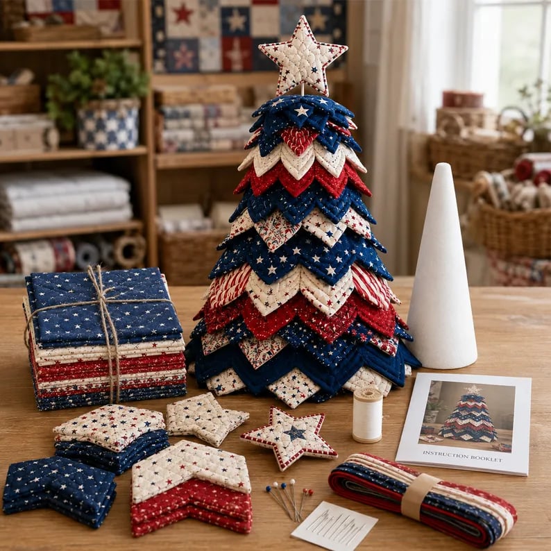 💥 LAST DAY 49% OFF - Americana Christmas Tree Quilt Kit