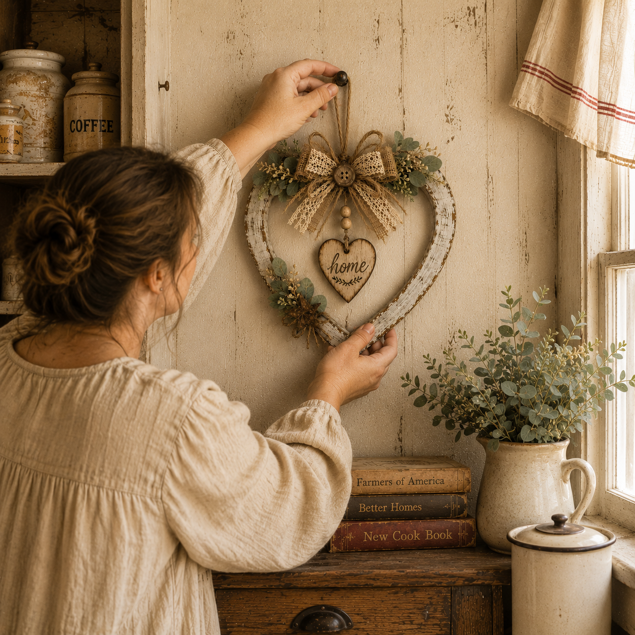 Rustic Farmhouse Heart Wall Decor with “Home” Sign