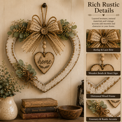 Rustic Farmhouse Heart Wall Decor with “Home” Sign