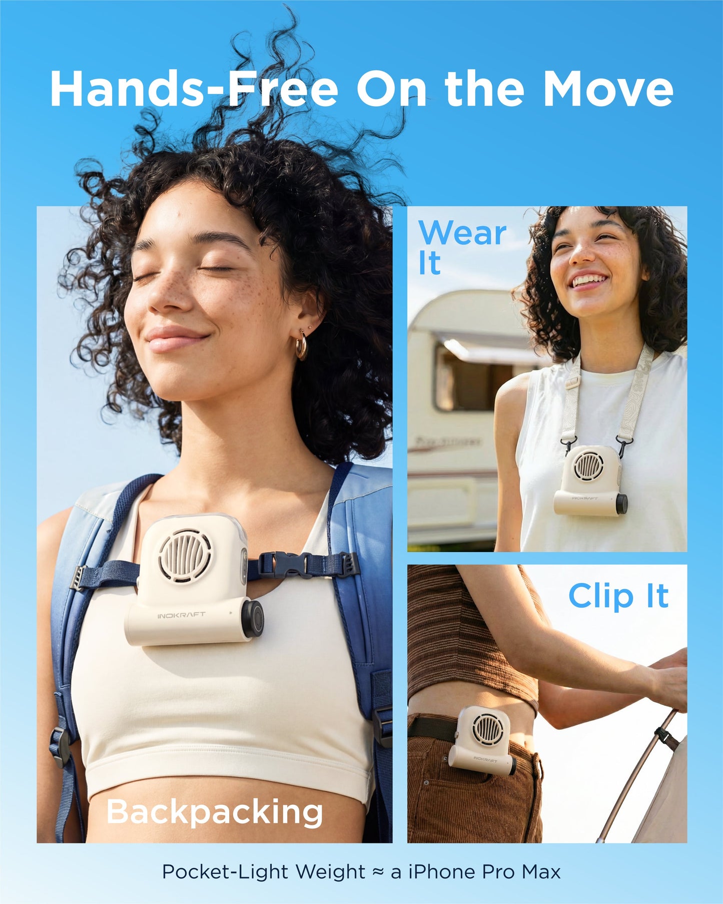 Hands Free Wearable Fan, Starter Pack(W/ battery*1), powered by SWAP-ON