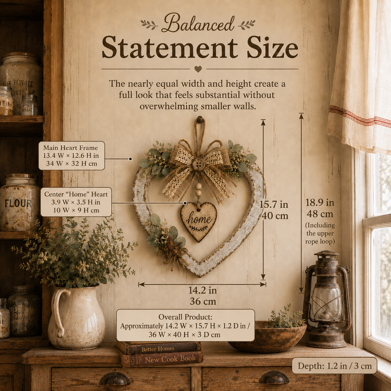 Rustic Farmhouse Heart Wall Decor with “Home” Sign