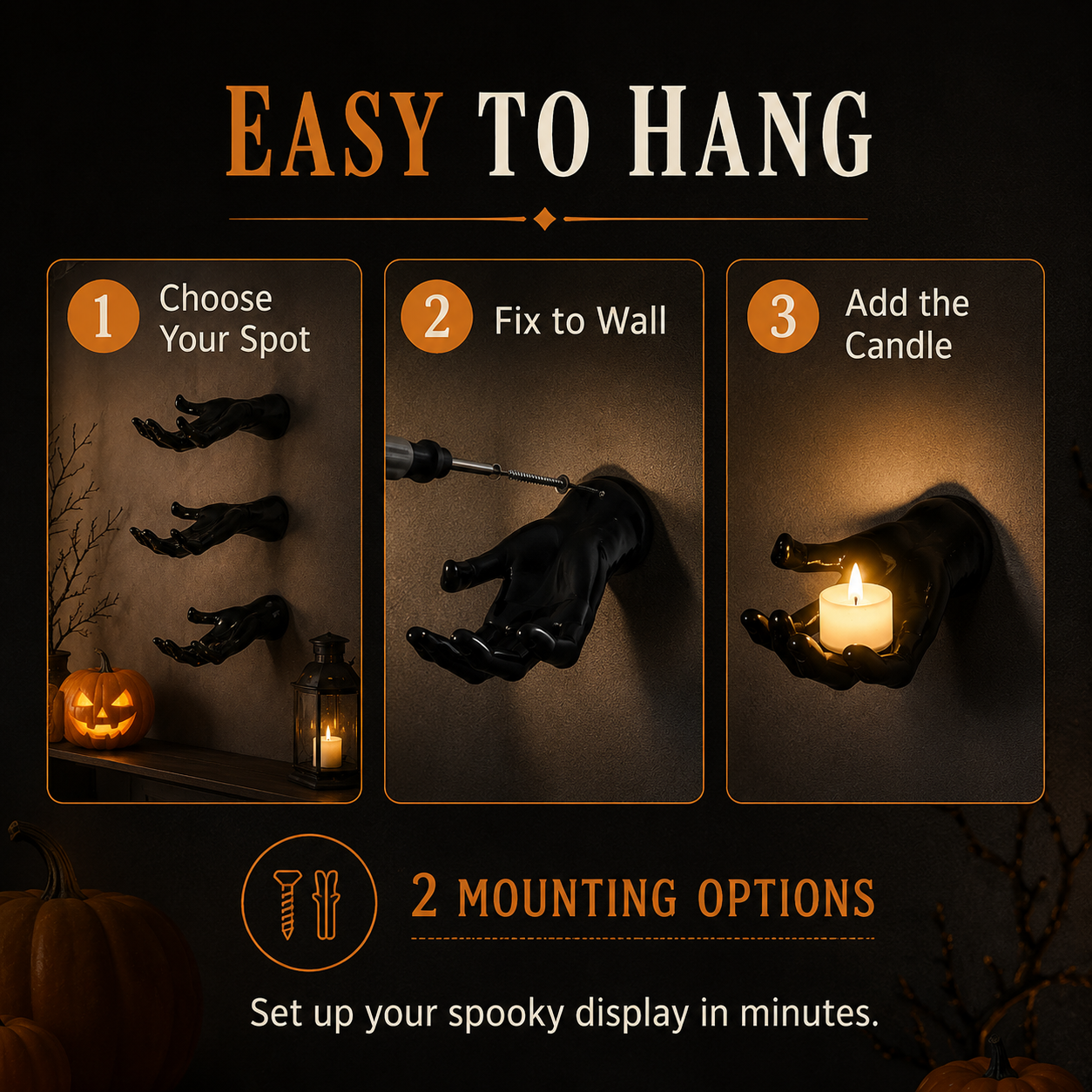 3-Pack Light-Up Creepy Halloween Hands Wall Décor