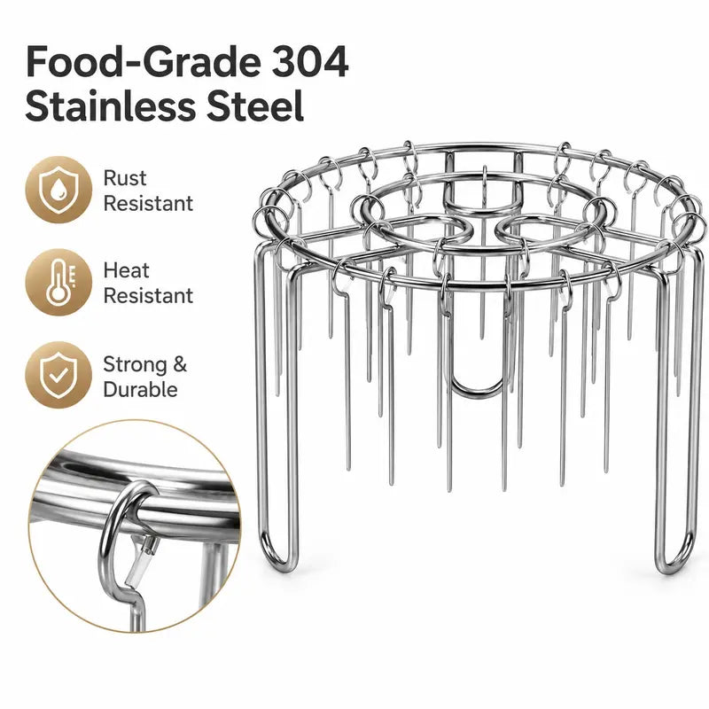 Air Fryer Skewer Rack, Round Grill with Stainless Steel, Flat Edges👨‍🍳