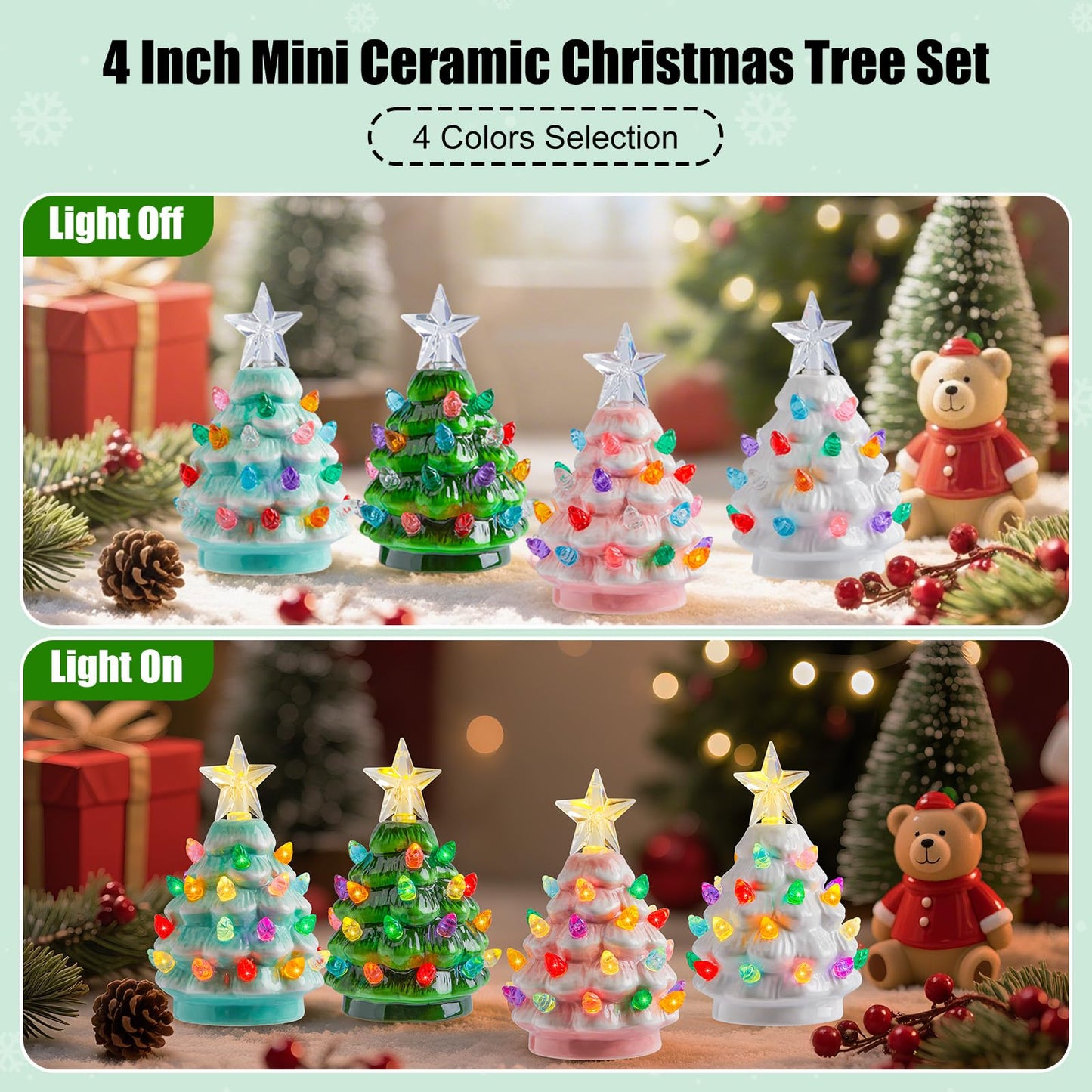 🎄 Mr. Christmas Set of 4 Mini Nostalgic Tree Ornaments – Comes with Gift Bags, Perfect for Holiday Décor & Keepsake Giving ✨