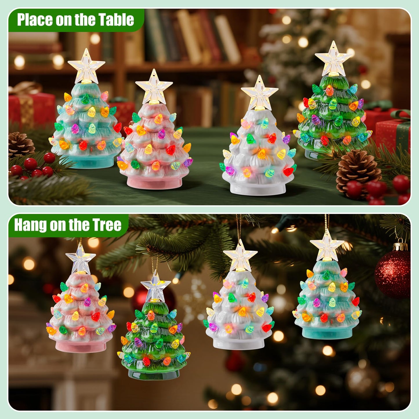 🎄 Mr. Christmas Set of 4 Mini Nostalgic Tree Ornaments – Comes with Gift Bags, Perfect for Holiday Décor & Keepsake Giving ✨