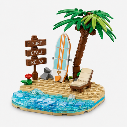 Tropical Surf Scene Building Block Set🌴⛱️