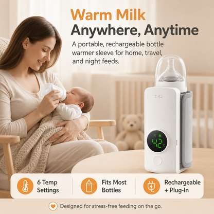 🍼 NEYEROS® Portable Rechargeable Baby Bottle Warmer – Fast Heating, Perfect for Travel & On-the-Go Use ✨