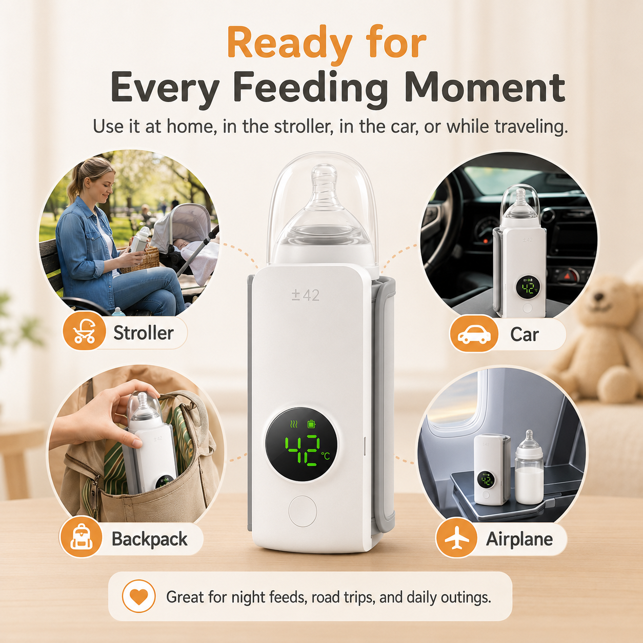 🍼 NEYEROS® Portable Rechargeable Baby Bottle Warmer – Fast Heating, Perfect for Travel & On-the-Go Use ✨