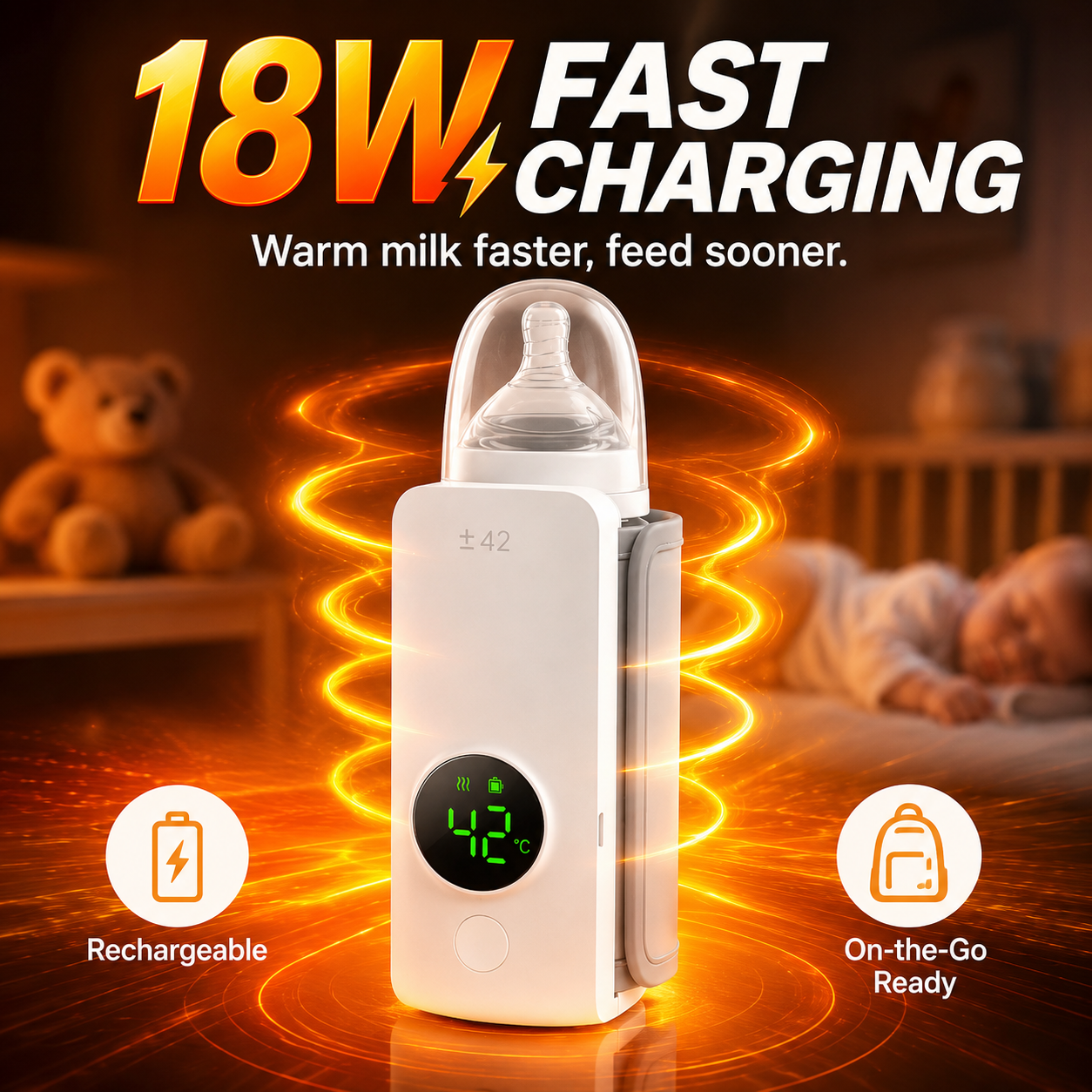🍼 NEYEROS® Portable Rechargeable Baby Bottle Warmer – Fast Heating, Perfect for Travel & On-the-Go Use ✨