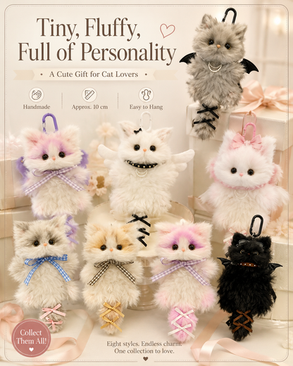 NEYEROS® Handmade Fluffy Cat Bag Charm – Cute Angel, Devil