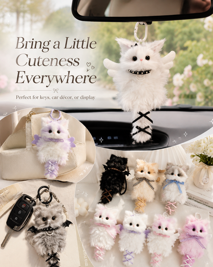 NEYEROS® Handmade Fluffy Cat Bag Charm – Cute Angel, Devil
