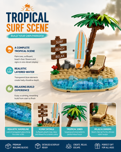 Tropical Surf Scene Building Block Set🌴⛱️