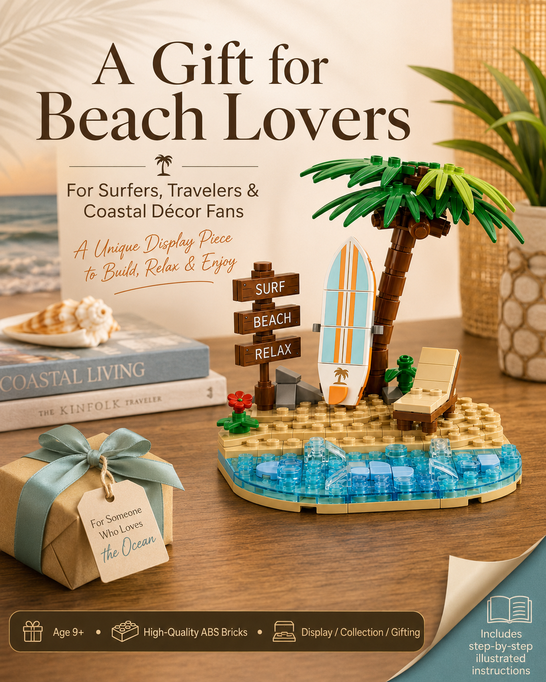 Tropical Surf Scene Building Block Set🌴⛱️