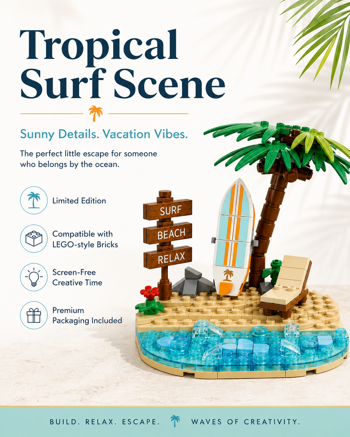 Tropical Surf Scene Building Block Set🌴⛱️