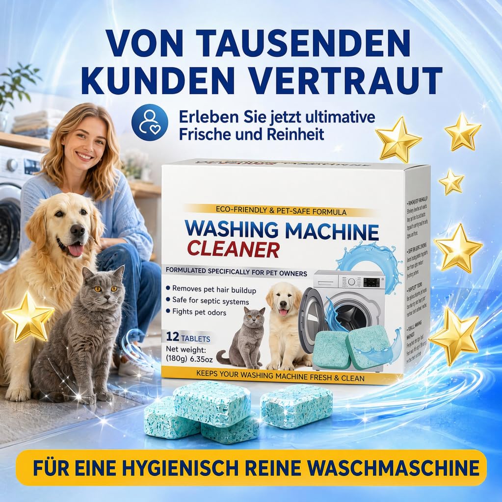 🐾 Washing Machine Cleaner Tablets – 12 Count, Fragrance Free, Neutralizes Pet Odors & Removes Hair Buildup, Safe for Septic Systems ✨