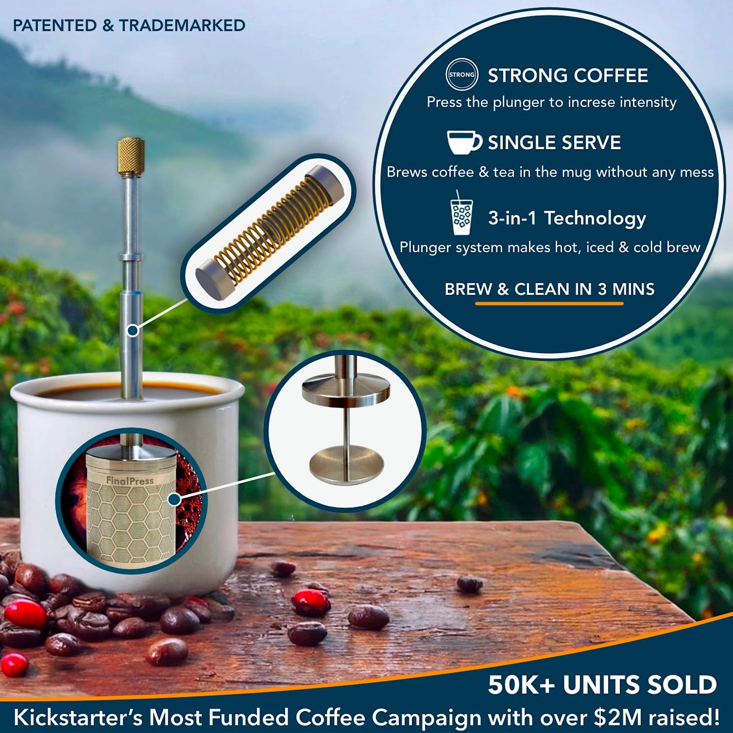 ☕ FinalPress Portable Coffee Maker – Patented Plunger, Brews in 2 Min, Compact 304 Steel for Travel & Home
