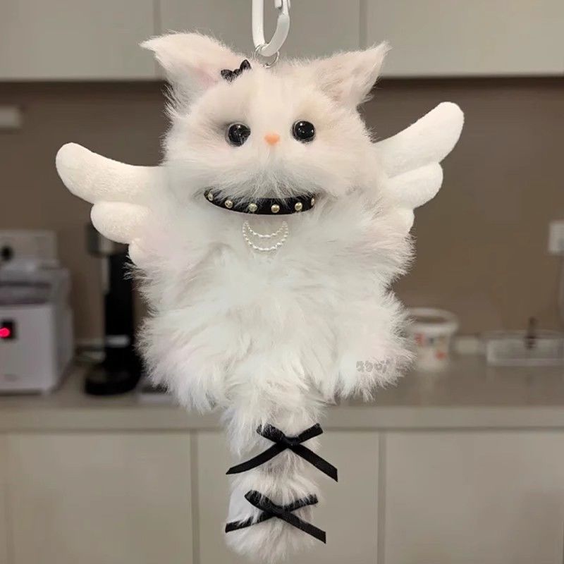 NEYEROS® Handmade Fluffy Cat Bag Charm – Cute Angel, Devil