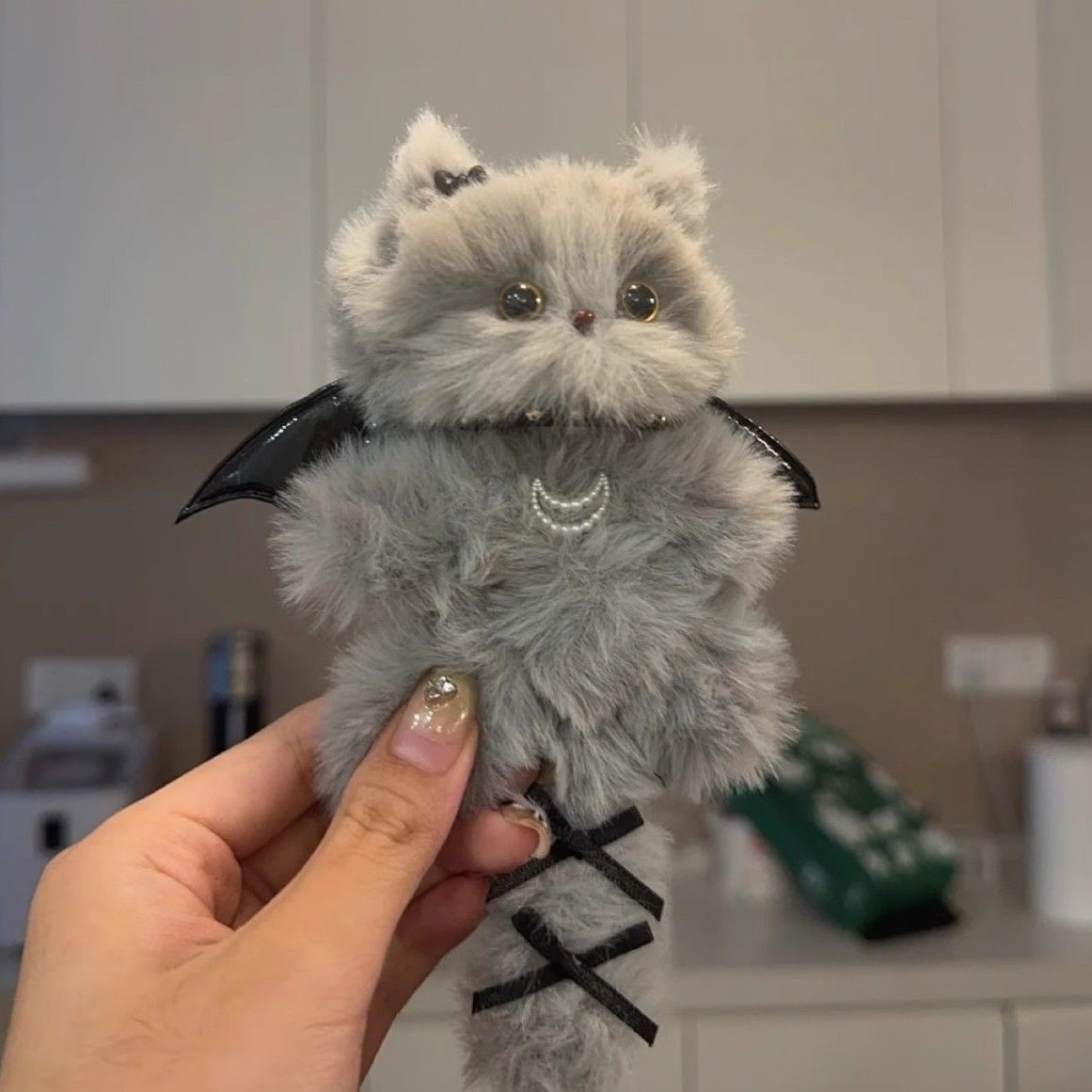 NEYEROS® Handmade Fluffy Cat Bag Charm – Cute Angel, Devil