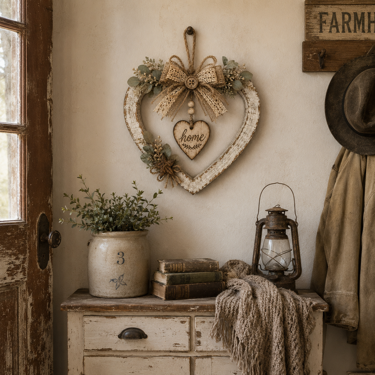Rustic Farmhouse Heart Wall Decor with “Home” Sign