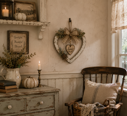 Rustic Farmhouse Heart Wall Decor with “Home” Sign
