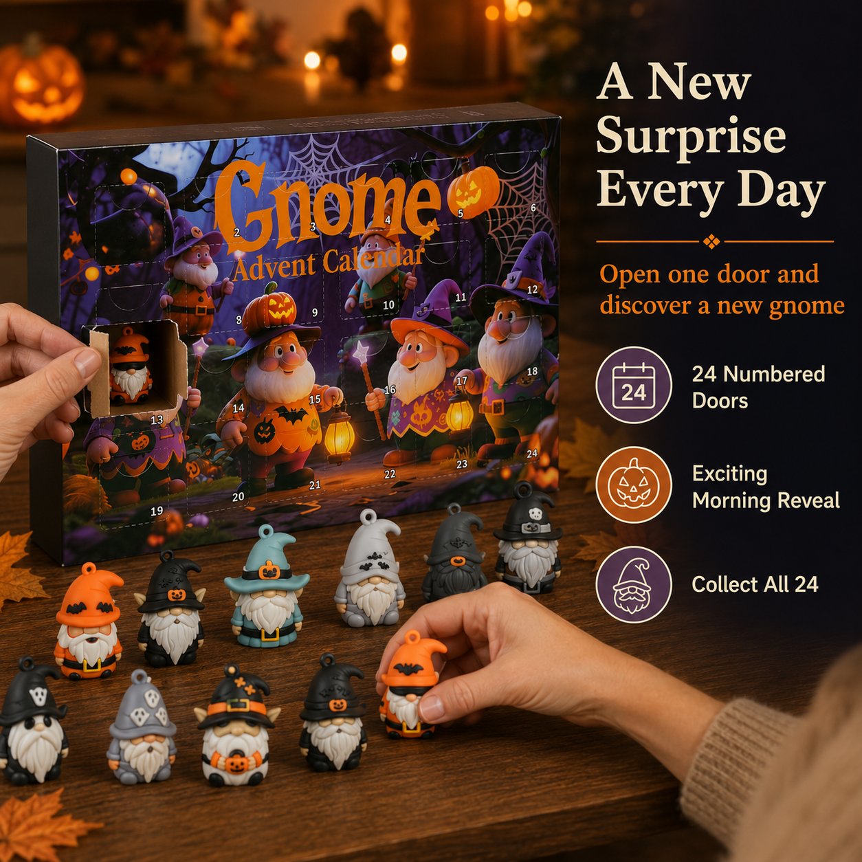 🔥LAST DAY 50% OFF - 24 Days of Halloween Gnome Surprise Figures Advent Calendar Box