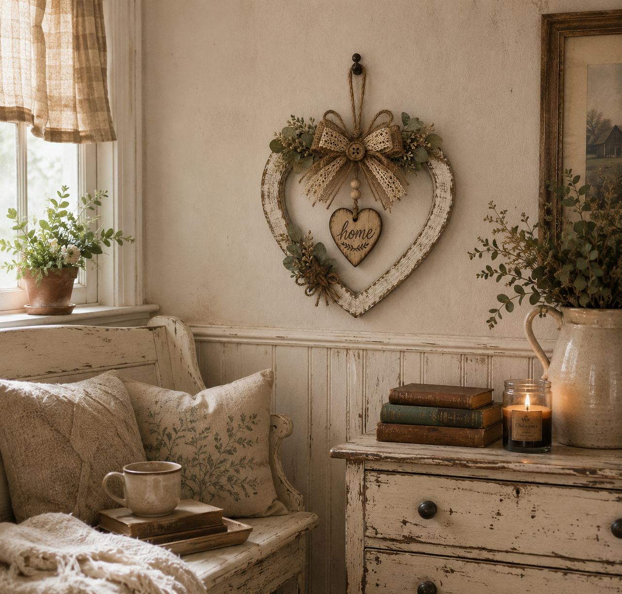 Rustic Farmhouse Heart Wall Decor with “Home” Sign