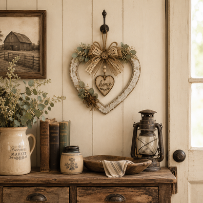 Rustic Farmhouse Heart Wall Decor with “Home” Sign