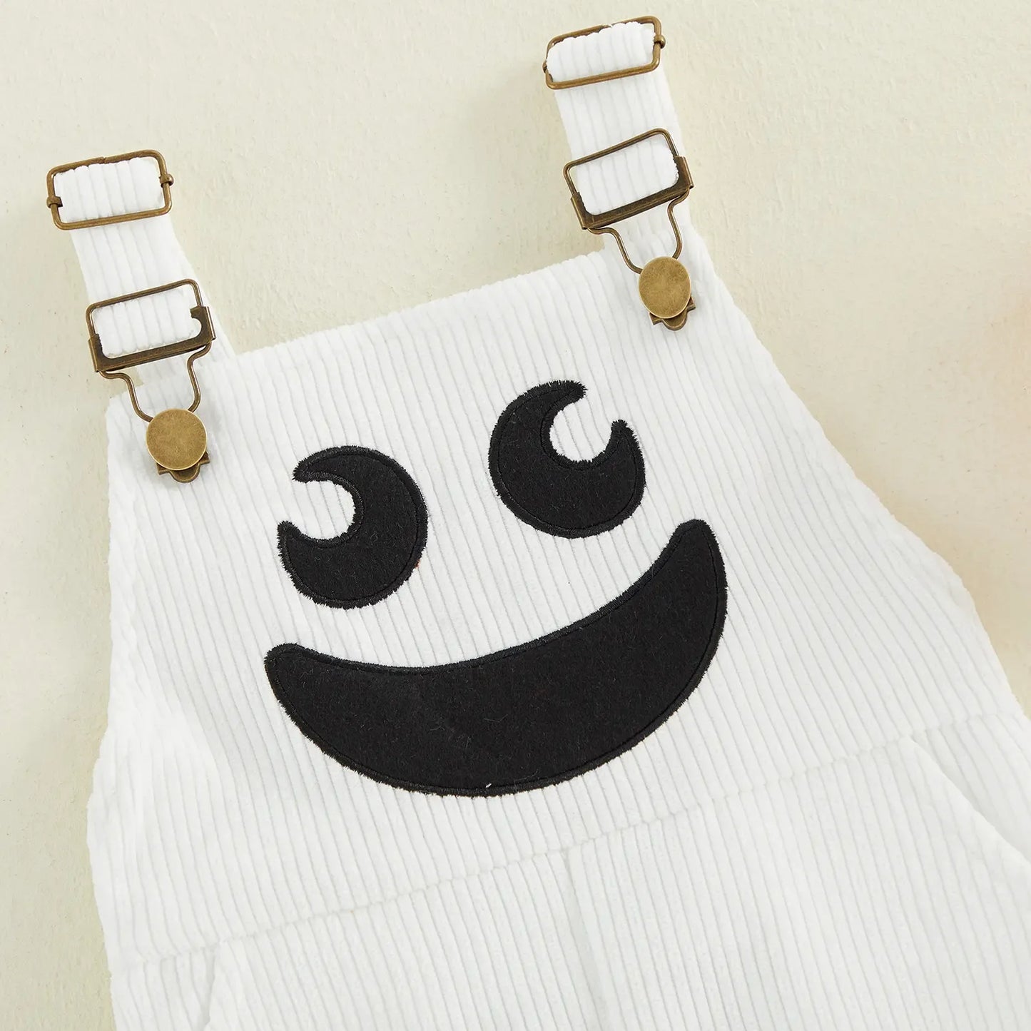 🎃 Baby Boy Halloween Jumpsuit – Devil Face Ribbed Overalls with Pockets, Sleeveless & Soft, Perfect for Trick-or-Treat 👻