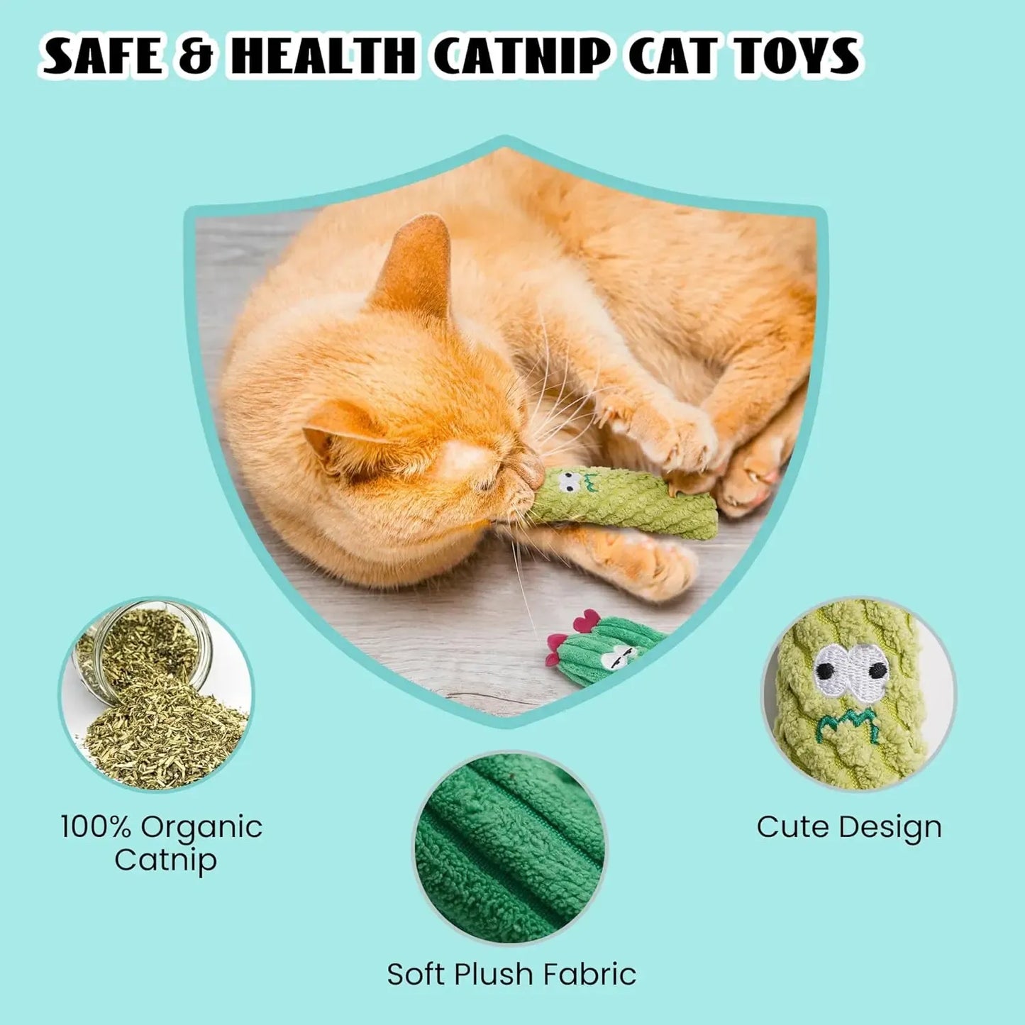 🌵 5 Pack Cactus Cat Toy Set – 100% Premium Cat Herb Filling, Natural Stimulation, Durable for Teething & Play
