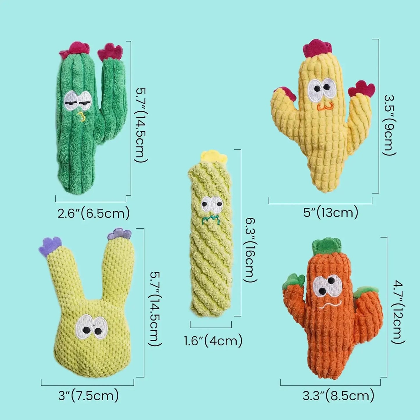 🌵 5 Pack Cactus Cat Toy Set – 100% Premium Cat Herb Filling, Natural Stimulation, Durable for Teething & Play