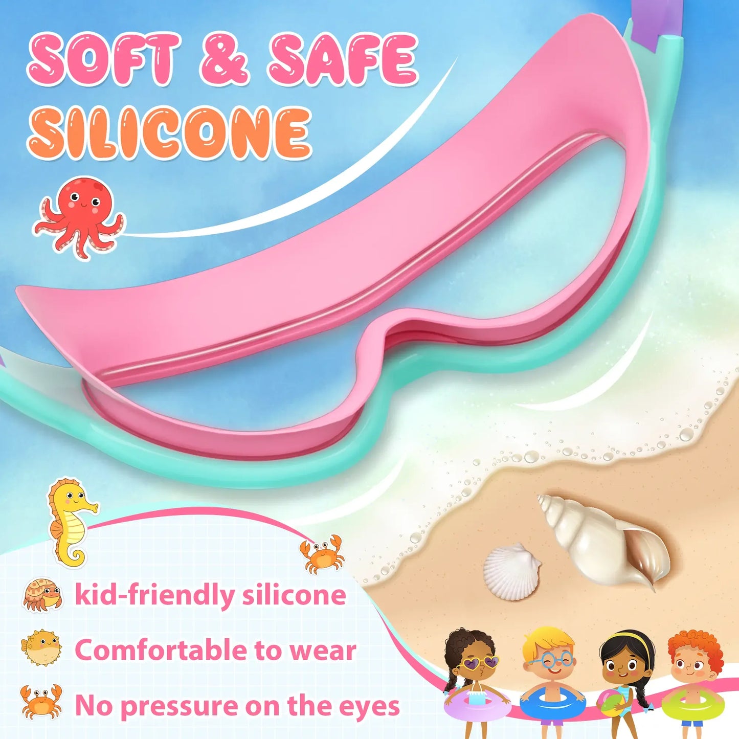 🏊 2 Pack Kids Swim Goggles – UV Protection, Anti-Fog, Adjustable for Ages 3-15, with Earplugs & Nose Clip