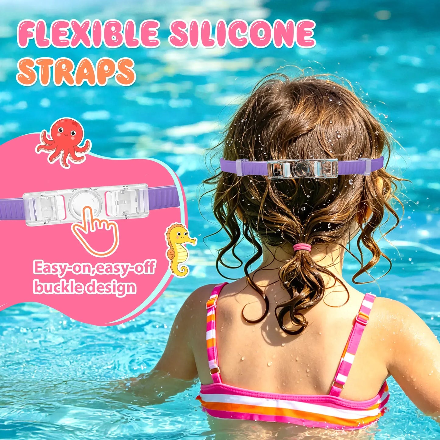 🏊 2 Pack Kids Swim Goggles – UV Protection, Anti-Fog, Adjustable for Ages 3-15, with Earplugs & Nose Clip