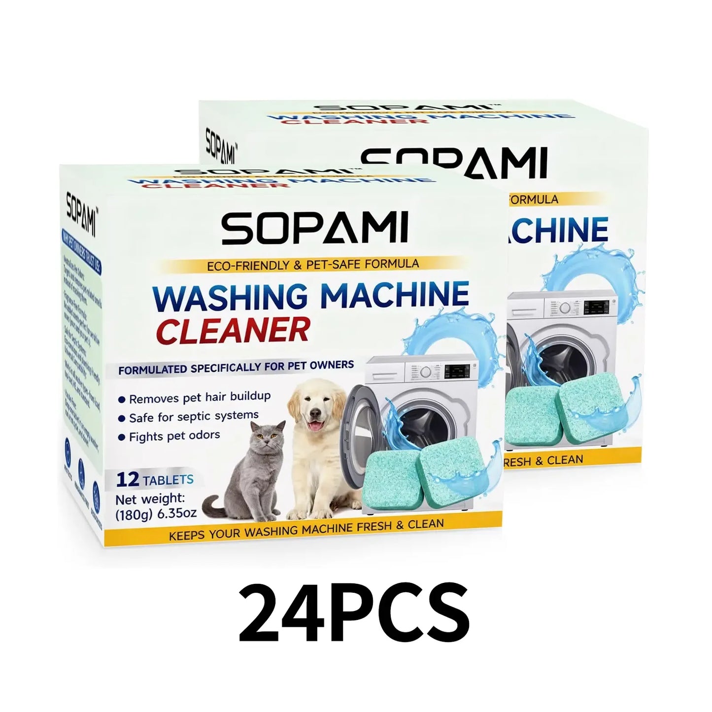 🐾 Washing Machine Cleaner Tablets – 12 Count, Fragrance Free, Neutralizes Pet Odors & Removes Hair Buildup, Safe for Septic Systems ✨
