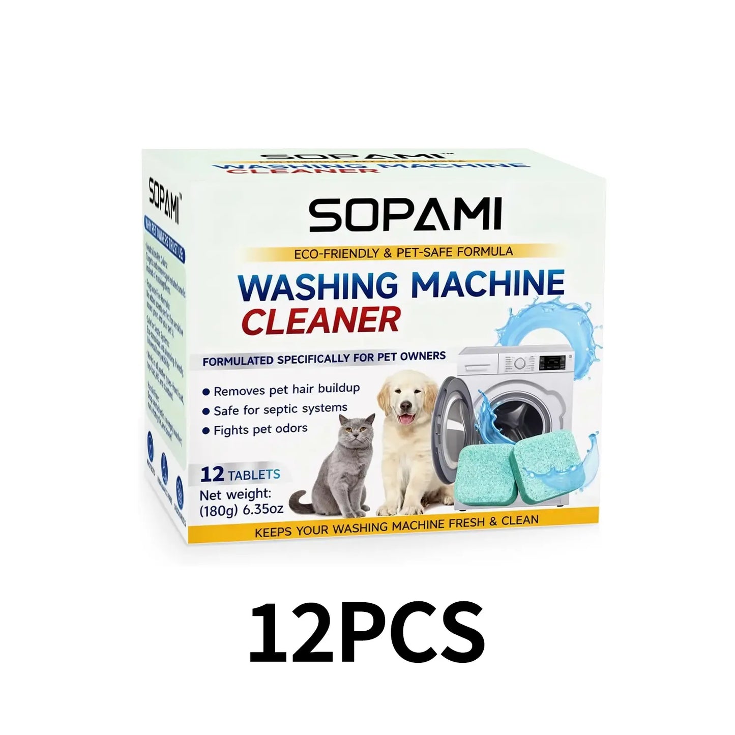 🐾 Washing Machine Cleaner Tablets – 12 Count, Fragrance Free, Neutralizes Pet Odors & Removes Hair Buildup, Safe for Septic Systems ✨