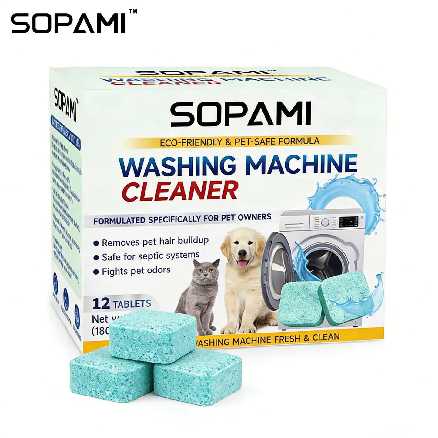 🐾 Washing Machine Cleaner Tablets – 12 Count, Fragrance Free, Neutralizes Pet Odors & Removes Hair Buildup, Safe for Septic Systems ✨