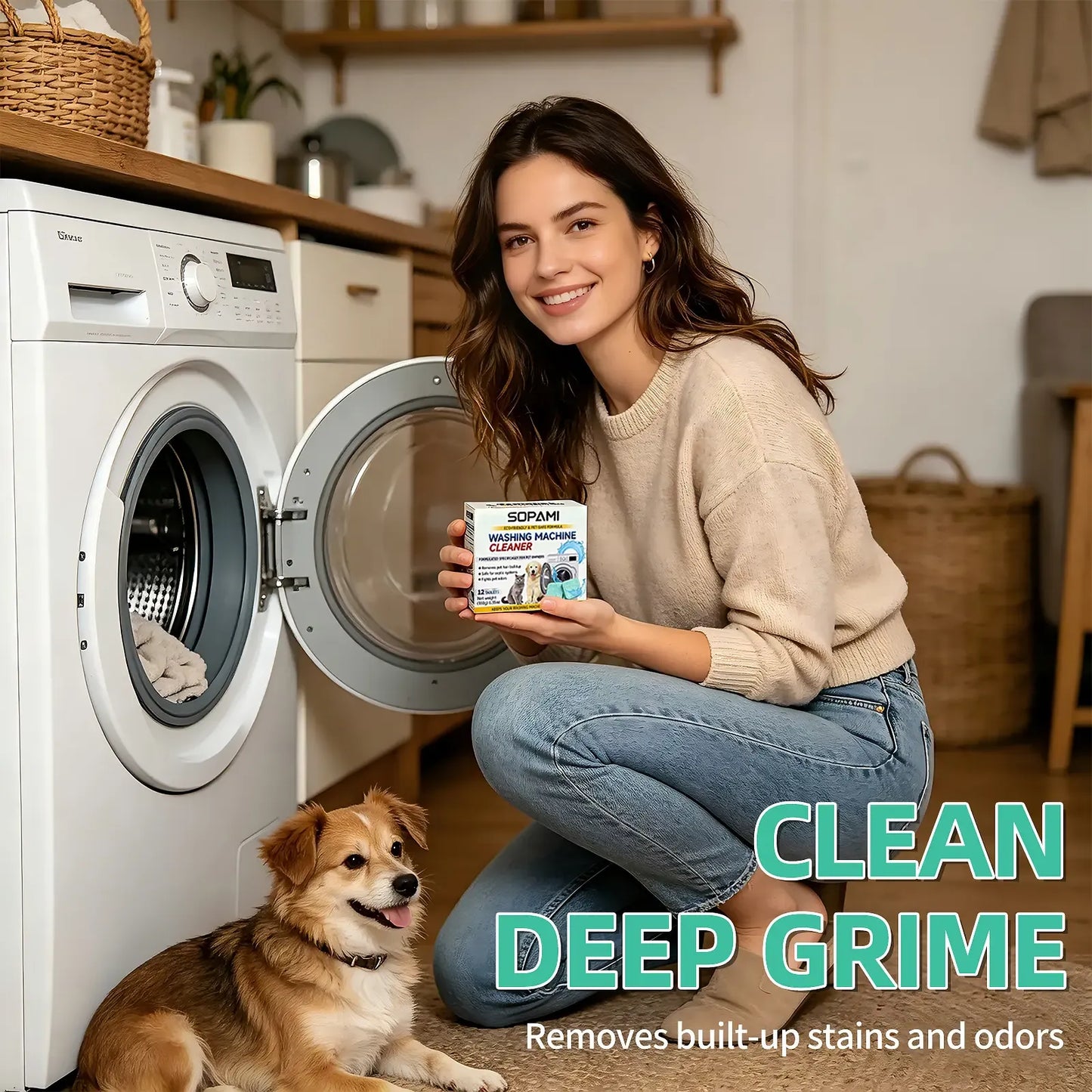 🐾 Washing Machine Cleaner Tablets – 12 Count, Fragrance Free, Neutralizes Pet Odors & Removes Hair Buildup, Safe for Septic Systems ✨
